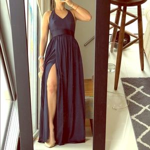 Vera Wang white sz blue dress with slit and pocket